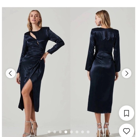 Astr Dresses & Skirts - ASTR the label Elegant dark Blue Long Sleeve Dress with cut outs. NWT. Size S.